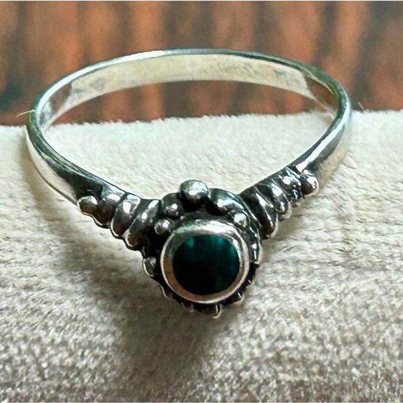 Vintage Sterling Silver Ring with Green Malachite Onyx Cabochon – Size 6.5 - Picture 7 of 9